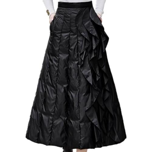 Autumn winter warm padded skirt women high waist a-line down cotton skirt Plus size 4XL