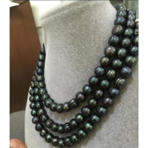 50 INCH HUGE AAA+ 11-13MM South Sea Black Green Pearl Necklace 925silver GOLD CLASP