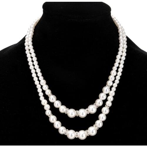 Artificial Pearl Necklace for Women Wedding Bridal Necklace Ladies Luxury Crystals Pearl Pendant Necklaces Collar Gifts