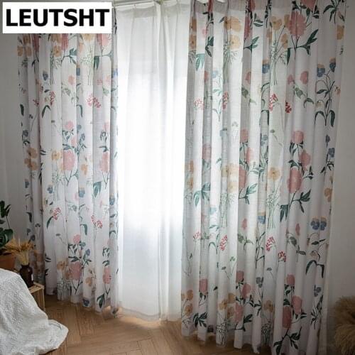 North European and American Style Plant Curtain Imitation Cotton and Linen Semi-blackout Curtains for Living Dining Room Bedroom