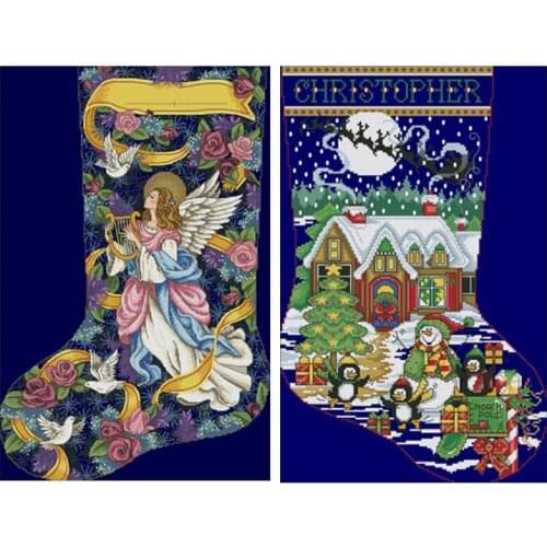 Christmas socks patterns counted 11CT 14CT DIY Cross Stitch Sets Chinese Cross-stitch Kits Embroidery Needlework