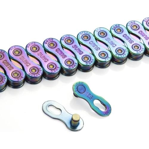SUMC Multi-Colored 11/12 Speed Bicycle Chain - Rainbow Hollow Semi-Hollow Magic Buckle Road Bike MTB Compatible 116/126L