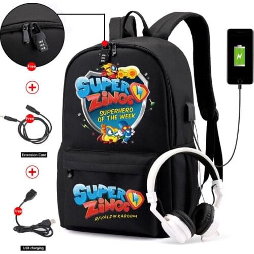 Super zings Backpack Canvas School Bag Movie Sticker Game Action Figure Gift for Kids Boys Student Business Fashion Mochilas