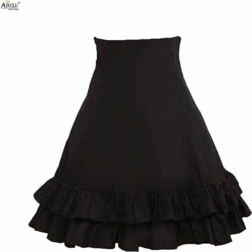 A-line Ball Gown Knee-Length Skirt Ainclu Black Pleated Gothic Court Cotton Lolita Women Lady Skirt Fashion S-XXL