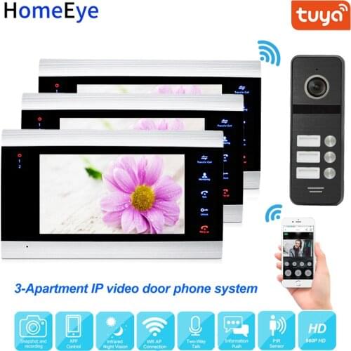 Tuya Smart App Supported IP Video Door Phone WiFi Video Intercom 3-Apartments 960P HD Security Access Control System Waterproof