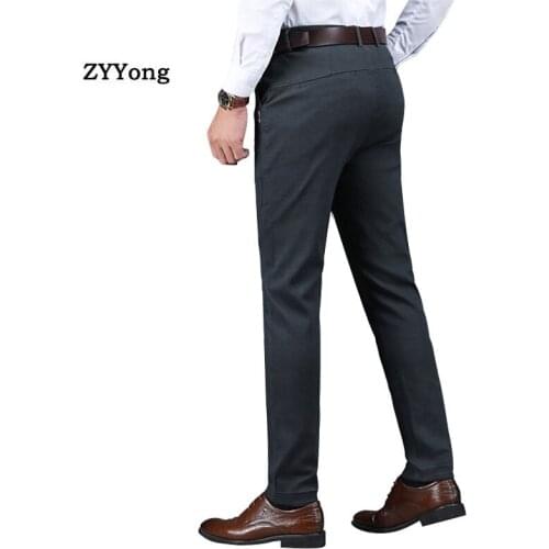 Spring And Autumn Black Gray Dress Men Suit Casual Pants Cotton Office England Business Comfortable Straight Trousers Clothing
