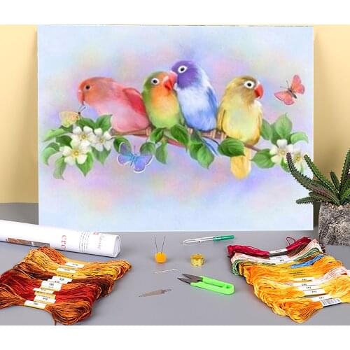 Bird Animal Printed 11CT Cross-Stitch Patterns DIY Embroidery DMC Threads Sewing Needlework Craft Handicraft Counted Design