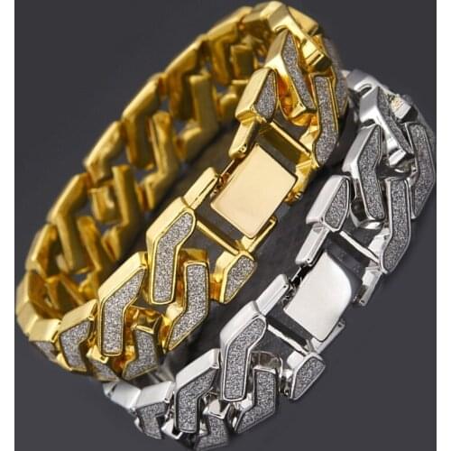 Hip Hop Jewelry Rhinestone Cuban Bracelet Iced Out Link Chain for Men Paved CZ Rapper Bling Luxur Bracelet Accessories Gift