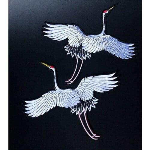 Patch for Clothing Iron on Embroidered Sewing Applique Swan Red-crowned Crane Sew On Fabric DIY Apparel Accessories