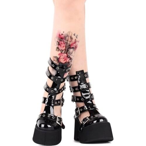 Women Lolita Gothic High Heel Muffin Platform Shoes Girl Summer Boot Sandal Japan Harajuku Black Punk Cosplay Sandals Boots