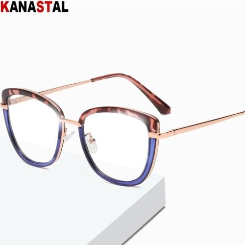 Ladies Anti-Blue-Ray Glasses TR90 Metal Splice Cat Eye Full Frame Eyeglass Computer Office Gaming Eyewear Female Trend Fashion