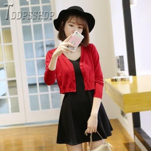 2019 Short Style V Neck Slim Thin Women Sweater Autumn Female Cardigan