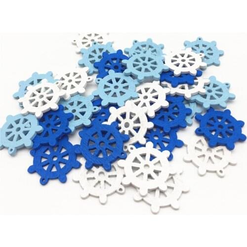 1000pcs Blue Mixed Wood Sea Steering Wheels Pendants Scrapbooking Buttons For Crafts DIY Sewing Accesorries Cardmaking