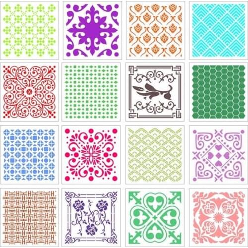 16 Pack Mandala Painting Stencils Plastic Stencils Sheet 20x20cm Home Decoration Drawing Stencil Painting for Stone Wall Floor