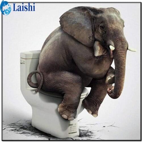 5D diy full round diamond painting Elephant thinking on the toilet diamond embroidery mosaic pattern picture home decor gift