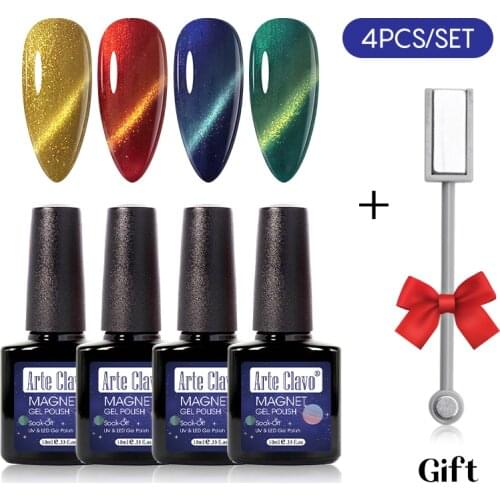 Arte Clavo 4pcs/Set 10ml Cat Eye Effect Lacquer Nail Gellak Free Magnet Nail Gel Varnish Polish Soak Off UV Nail Art Gel Polish