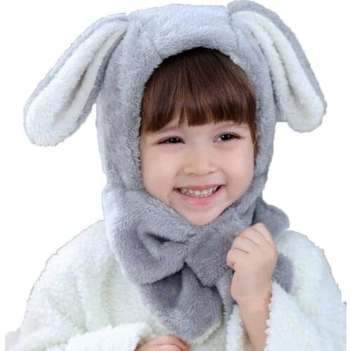 Baby Beanie Warm Hat Kids Children Hooded Scarf Winter Earflap Rabbit Ear Long Velvet Soft Cap Scarves 2018 Child Accessories