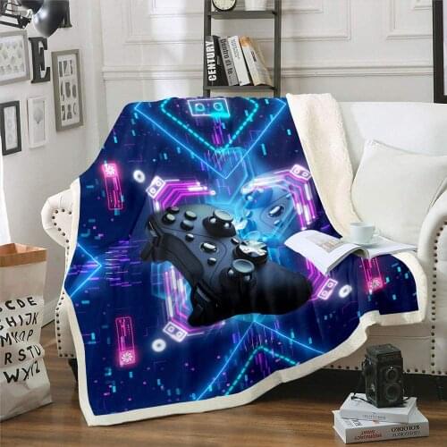 Kids Gaming Throw Blanket Twin Size, Modern Vr Gamer Flannel Blanket for Boys Girls Teens, Video Games Gamepad Plush Bed