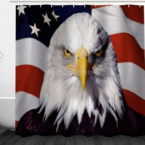 American Flag On Fierce Eagle Pattern Design Custom Shower Curtains Bathroom Waterproof Mildew Polyester Fabric + 12 Hooks