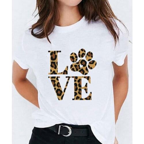 Women Dog Mom Leopard Paw Funny Printed Ladies Tops Graphic Womens Tees Female Camisas Lady T-Shirt Harajuku T Shirt T-shirts