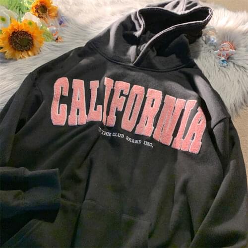 CALIFORNIA Letters Embroidery Hoodies Oversized Retro American Casual Streetwear 2021 Autumn New Korean Fashion Long Sleeve Tops