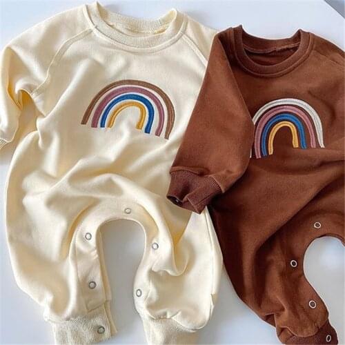 2021 Newborn Baby Clothes Rainbow O-Neck Long Sleeve Romper Jumpsuit One-Piece Outfit Baby Romper Autumn Clothes