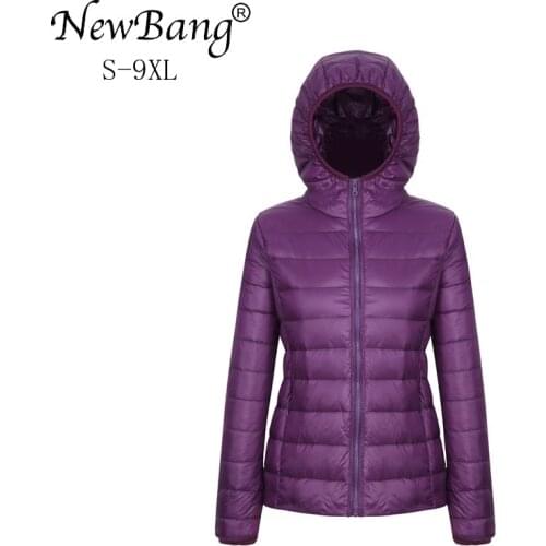 NewBang 8XL 9XL Plus Size Ultra Light Down Jacket Women Autumn Winter Warm Coat White Duck Jackets Female Hooded Parka