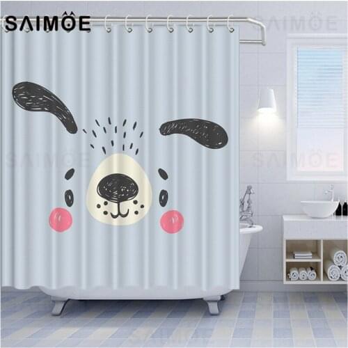 Line Art Shower Curtain Cartoon Animal Children Curtain Bathroom Waterproof Dog Tiger Cat Lion Giraffe Panda Funny Shower Screen