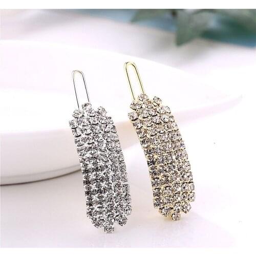 Fashion Crystal Pearl Hair Clip Women Elegant Korean Design Snap Barrette Stick Gold/Silver Metal Alloy Hairpin