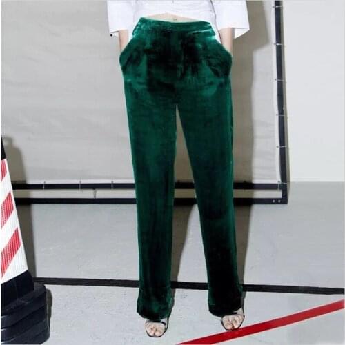 2020 Fashion Velvet High Waist Wide Leg Pants Women Autumn Winter New Trousers Clothing Velour Baggy Loose Long Full Length New