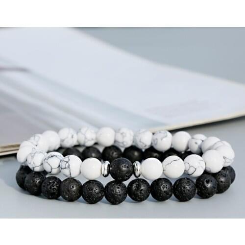 2Pcs/Set Couples Distance Bracelets male Black Lava Stone Beads bracelet female wood beads Charm Bracelets Women Men bracelet