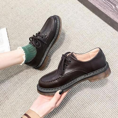 Autumn Fashion Loafers Shallow Mouth Belt Leather Plus Size Flat Buttom Shoes for Women