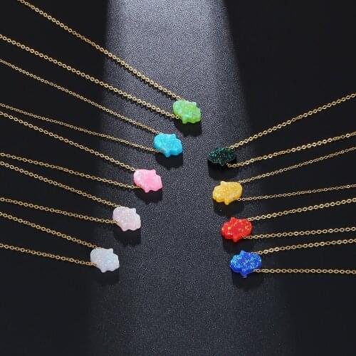 New Trend Hand of Fatima Necklace for Women Gold Stainless Steel Chains 9 Styles Cute Resin Pendant Necklace With Charms Jewelry