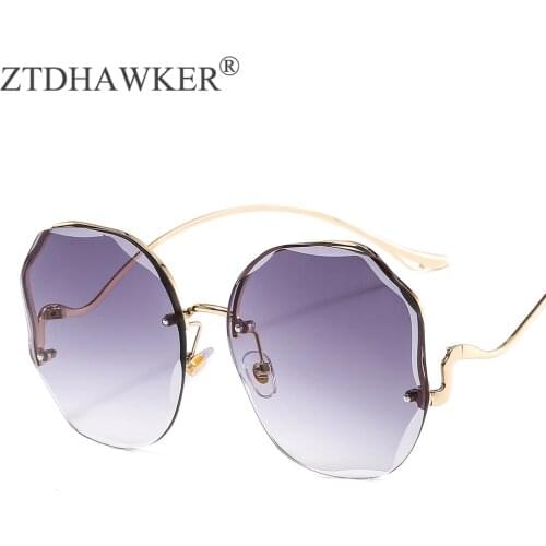 Womens Sunglasses Marine Film UV Protection Frameless Wild Round Spectacles High Quality Metal Frame