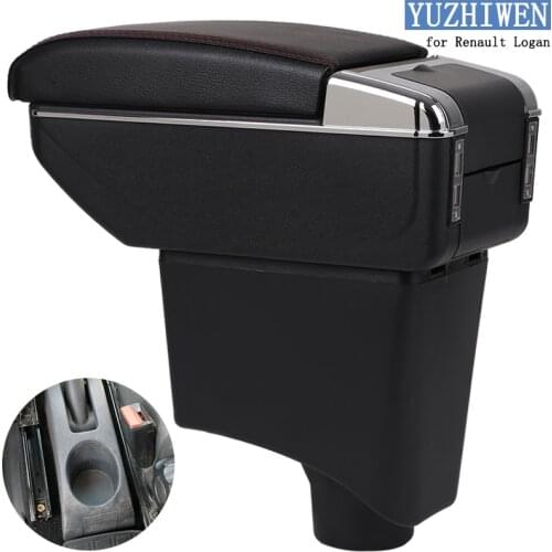 For Renault Logan Armrest Box Logan 1 PU leather Car Central Armrest Storage Box cup holder ashtray modification accessories