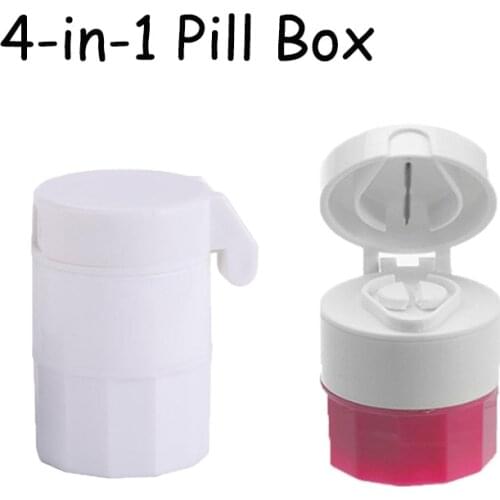 Portable 4-in-1 Pill Case Powder Tablet Grinder Powder Pill Cutter Outdoor Traval 4 Layer Medicine Splitter Box Storage Crusher