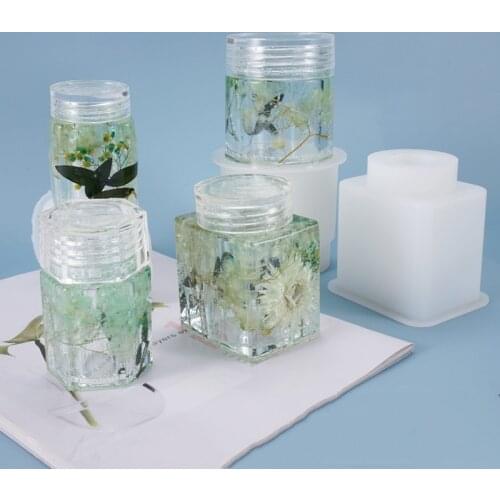 Crystal Epoxy resin mold bottle storage bottle resin mold storage sealed tank with lid storage silicone mold For Resin