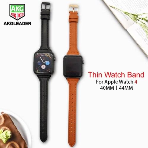 AKGLEADER Newest T Shape Thin Watch Strap For Apple Watch Series 4 40mm 44mm Genuine Leather Band For Apple Wath 1 2 3 Watchband