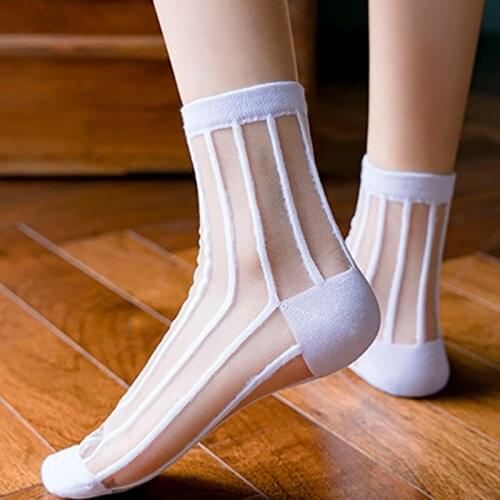 Q Sexy Lace Mesh Fishnet Socks Transparent Stretch Elasti Ankle Sock For Women Net Yarn Thin Women Breathable Cotton Cool Socks