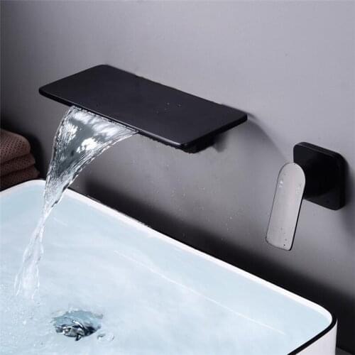 Basin Faucets Mixer Wall Mounted Brass Black Matte Single Handle In-Wall Bathroom Sink Faucet 2 Holes Hot and Cold Taps Torneira
