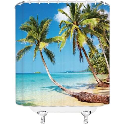 Sunlight Beach Mediterranean Printed Shower Curtain Blue Ocean The sea waterproof Bath Bathroom Shower Curtains 12 pcs Hooks