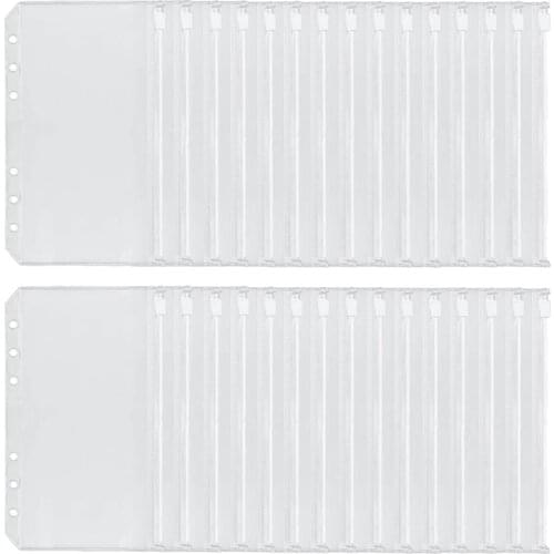 A6 6-Holes Binder Pockets Waterproof PVC Cash Budget Envelopes Zipper Binder Pouches For A6 Notebook Binders