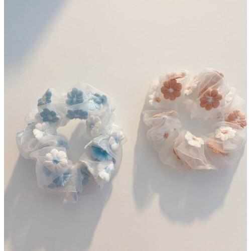 Embroidery Flowers Gauze 2Pcs/Pack Fashion Hair Accessories for Girl Women Korean Style Nice Gift Ponytail Holder