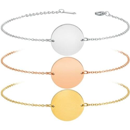 High Polished Blank rose Gold Silver Color Round Blank Tags Pendant Bracelet Mens Military Army Stainless Steel Dog tag Jewelry