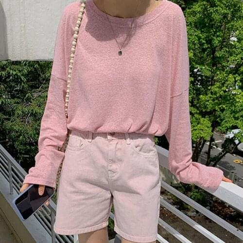 2021 New Oversize T Shirt Women Long Sleeve Korean Loose O-neck Tee Shirt Femme Fashion Solid Color Casual Thin Tops