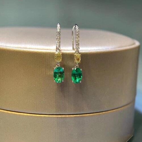 Luxury 925 Sterling Silver Earring Natural Emerald Citrine Gemstone Wedding Party Drop Dangle Earrings For Women Fine Jewelry