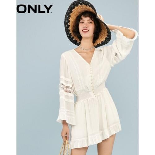 ONLY2021 summer new style V-neck short waist waist temperament design sense stitching jumpsuit women | 121278005