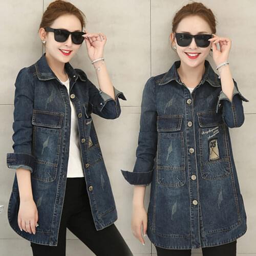 Plus Size S-5XL Spring Women Cowboy Coat Oversized Women Denim Jacket Korean Loose Leisure Medium long Autumn Denim Coats Female