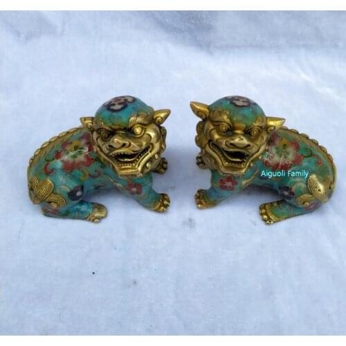 Art Collectible Chinese Old Cloisonne Bronze Carved 1 Pair Lion Statue/Home Decoration Animals Sculpture Holiday gifts