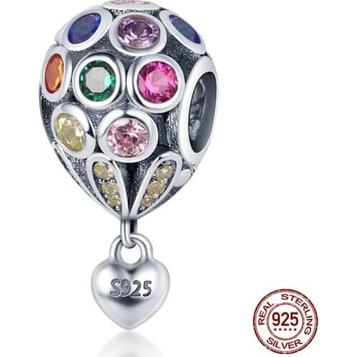 100% Real 925 Sterling Silver Colorful Hot Air Balloon Original 3mm Bracelet&Bangle Making Fashion DIY Jewelry For Women